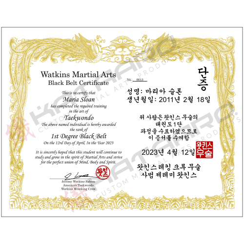 Custom Korean Martial Arts Certificate - Landscape